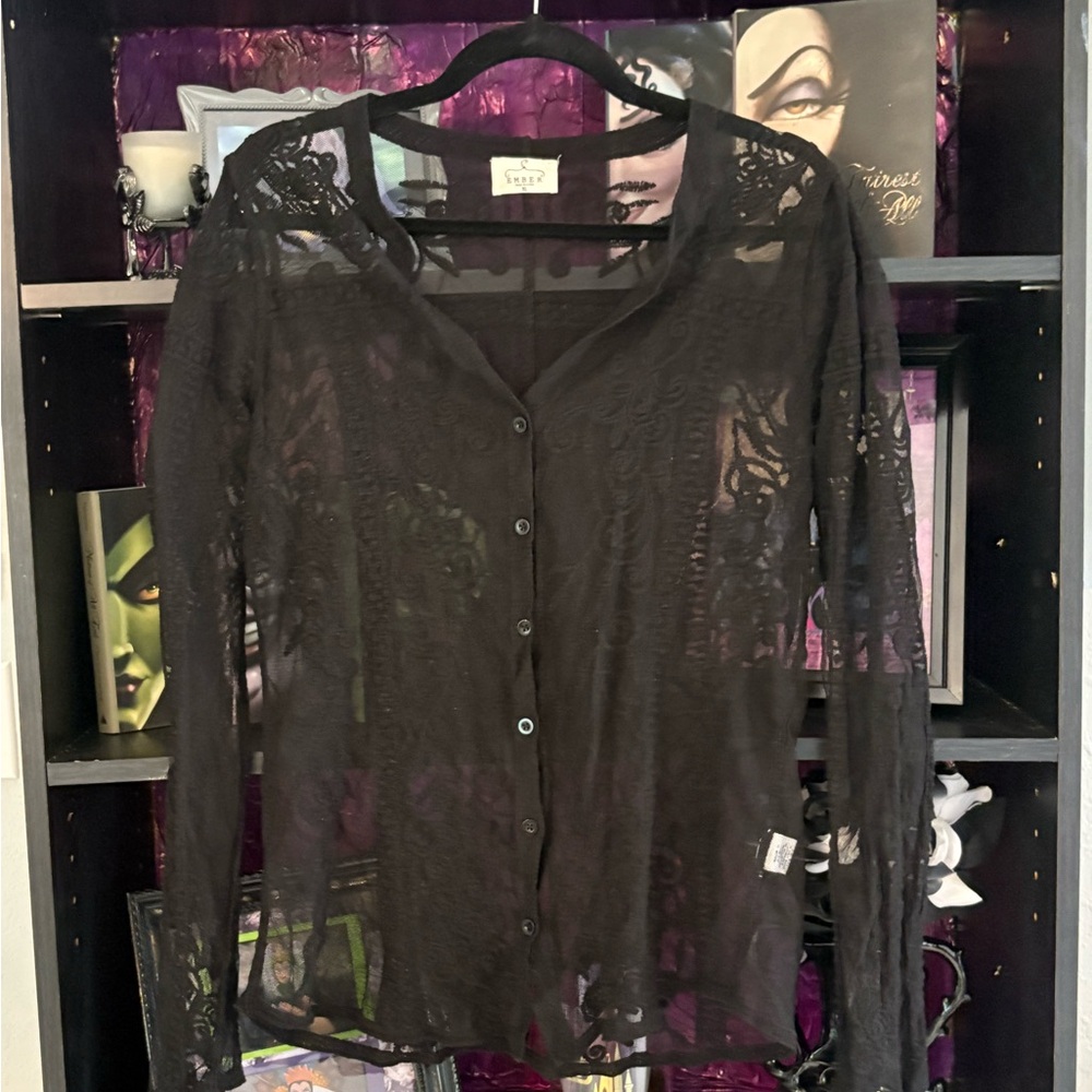 Black Sheer Button Down Shirt - image 1